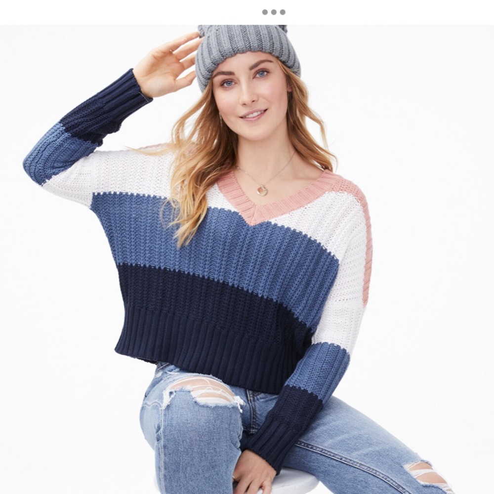 Sweater Aeropostale Oversized Knit V Neck Cropped Boxy Loose cute casual NEW